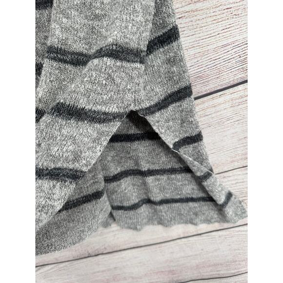 Free People Striped Split Hem Tunic Sweater Womens Large Gray Black Knit - Picture 7 of 12